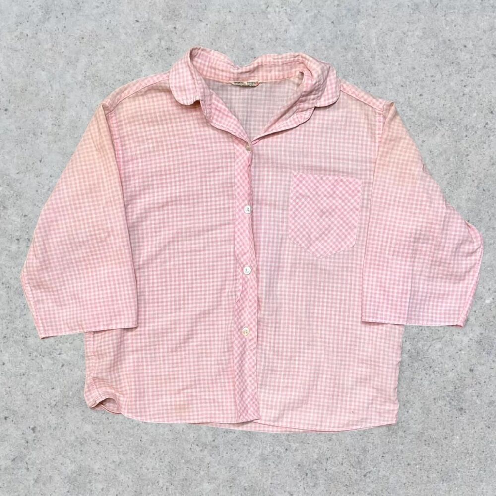 Vintage 50’s Pink Gingham Plaid Sanforized Button Up Shirt